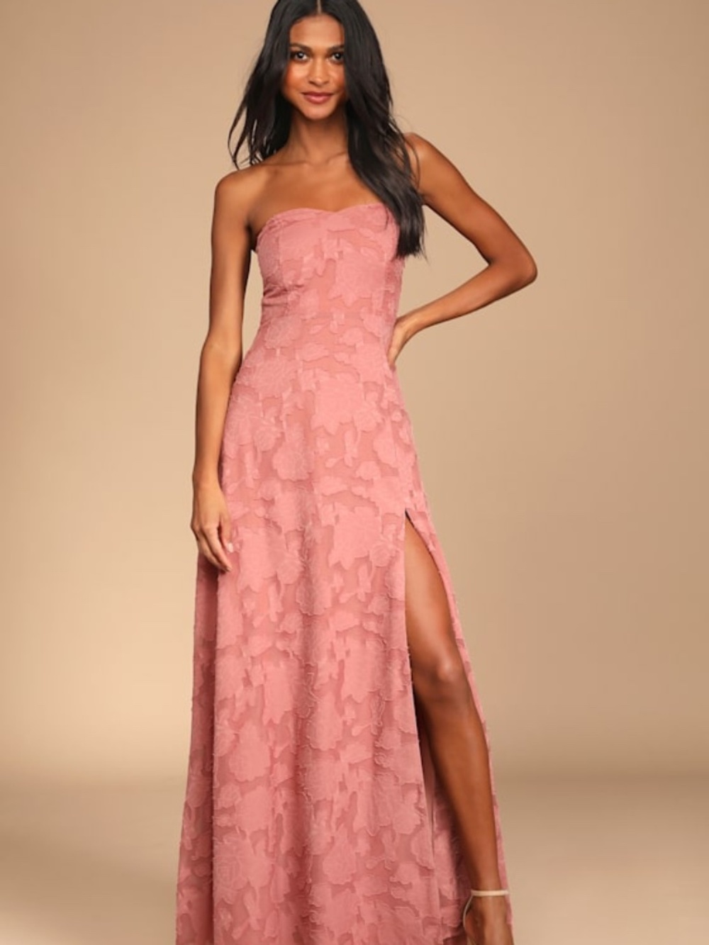 Lulus Garden Of Romance Rusty Rose Burnout Maxi Dress Pink - Size M
